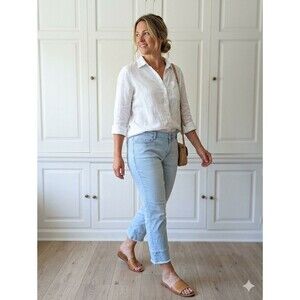 J. Jill Authentic Fit Cropped Mid-Rise Light Wash Jeans Raw Hem Women's Size 12